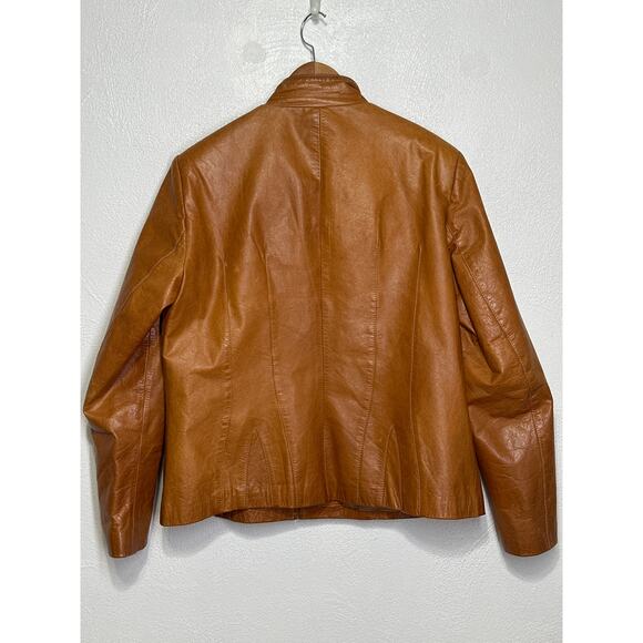 VTG Silvia y Mario Argentina Leather Jacket XL Carmel Mock Collar Full Zip Moto - Picture 7 of 14